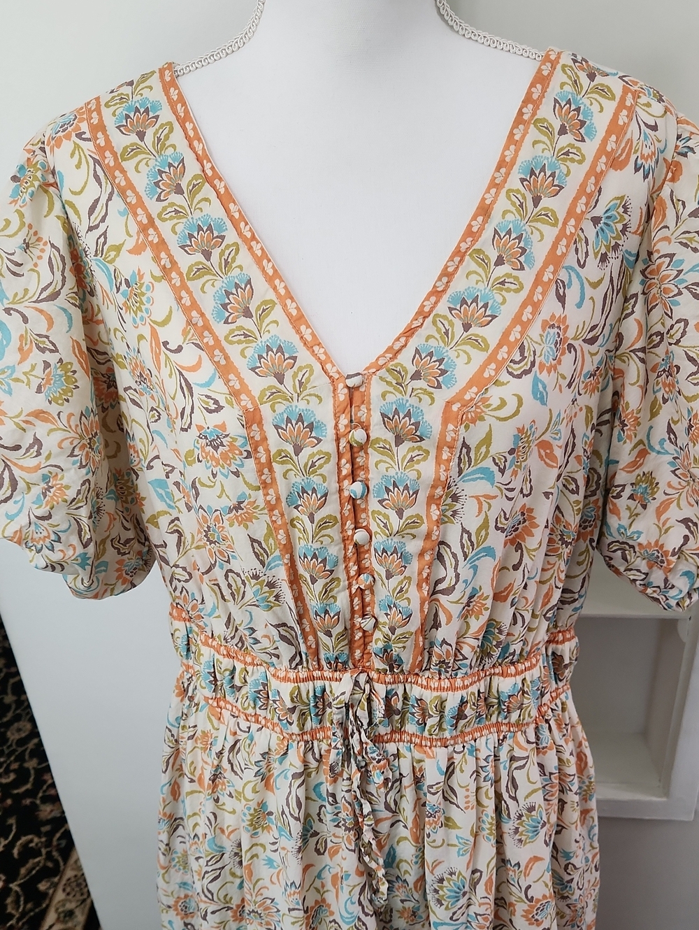 Anthropologie LEA Floral Puff Sleeve Maxi Dress Cotton Boho Cottagecore 1X EUC - Picture 4 of 16